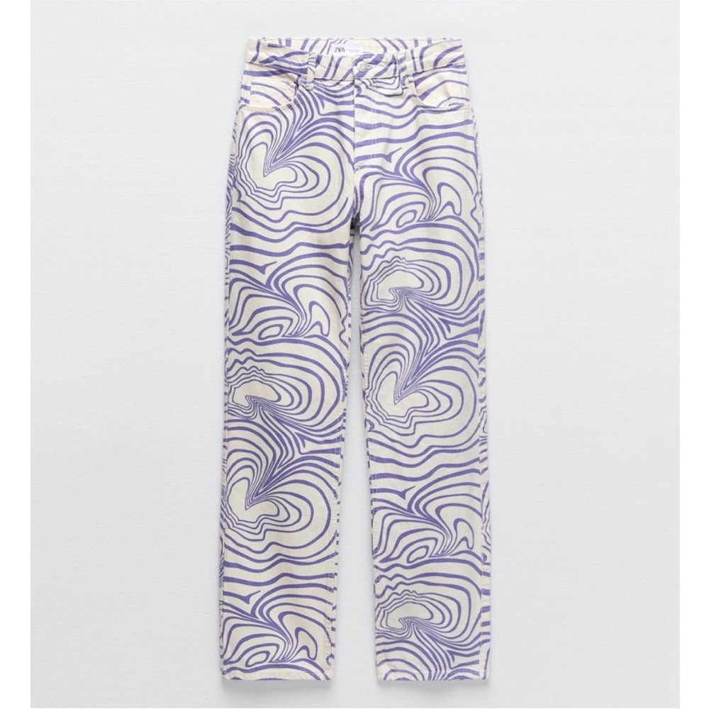 Zara Blue and Cream Patterned Pants
